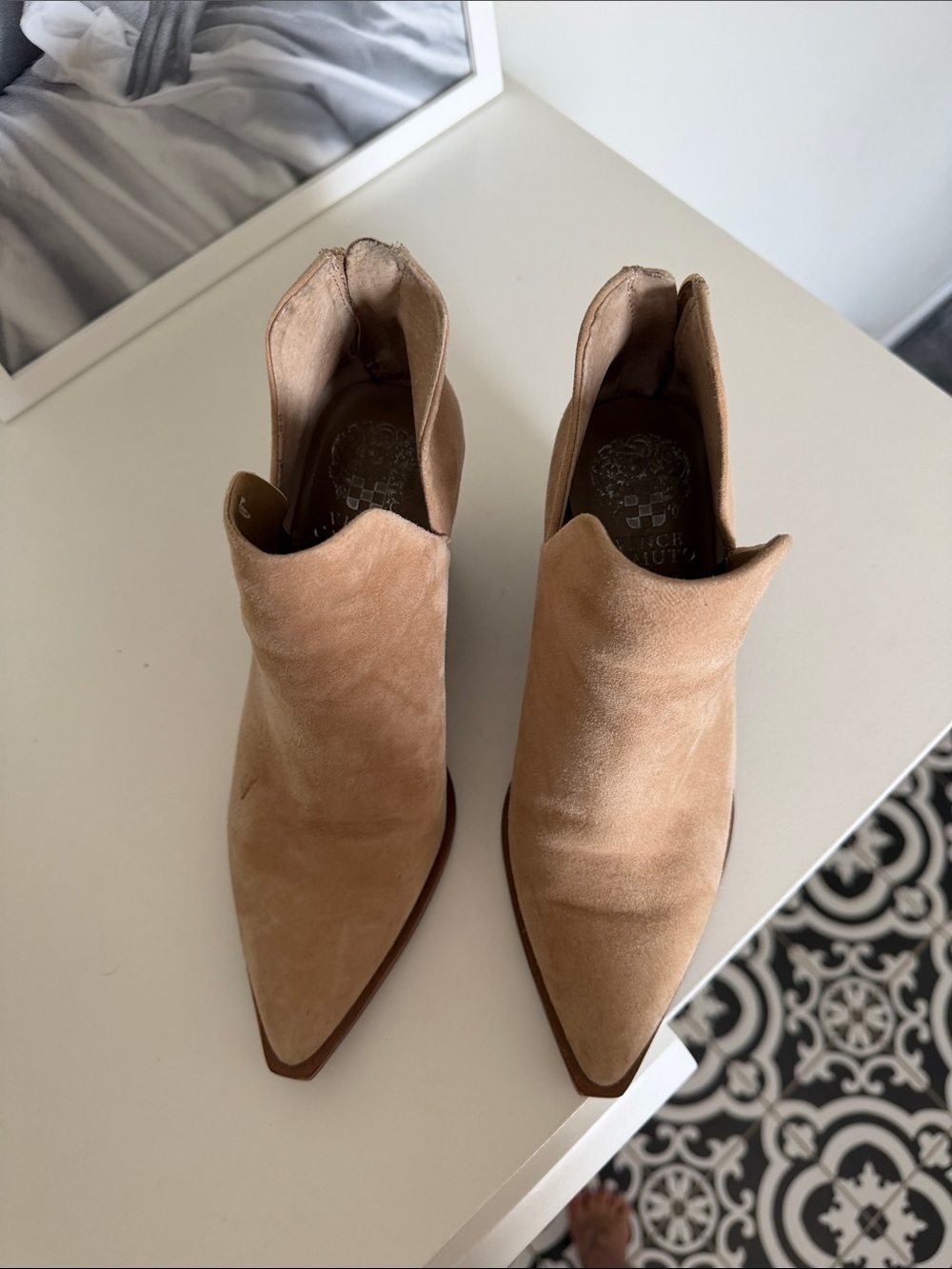 Vince Camuto Tan Suede Pointed-Toe Ankle Booties - Picture 2 of 4